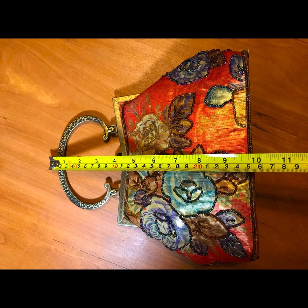 Gorgeous Vintage Evening Clutch Bag With Metal Strap Colorful Showstopping Boho - Picture 6 of 8
